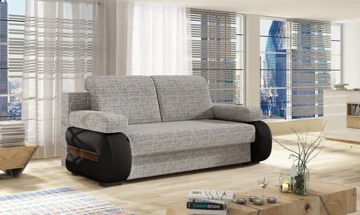 Canapea extensibila 3 locuri ELTAP, Laura, 202x79x84 cm, lemn/poliester, gri deschis/negru