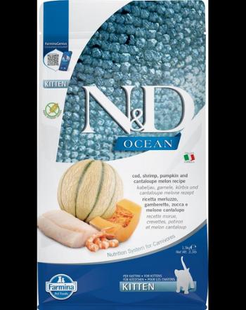 FARMINA N&amp;D Ocean Hrana uscata pentru pisoi, pisici gestante si care alapteaza, cu cod, creveți, dovleac si pepene galben - 1,5 kg