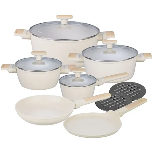 Set oale si tigai Klausberg, KB-7833, 12 piese, Acoperire antiaderenta, Inductie, Bej