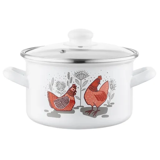 Oală emailată cu capac Emalia Pleszew Rubinka, 18 cm, 2,6 l, diam. 18 cm