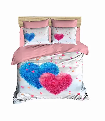 Lenjerie de pat dubla King (IT), 3 piese, L'essentiel Maison, 165, Alb / Roz / Albastru