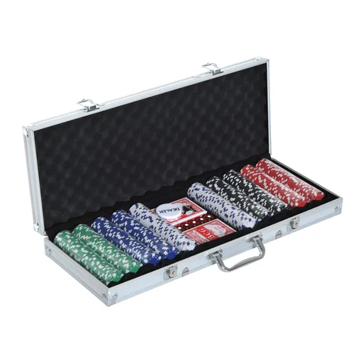 HOMCOM Set de Poker Profesional 500 Piese, 2 Pachete de Cărți, Buton Dealer, Zaruri, în Valiză de Transport | Aosom Romania