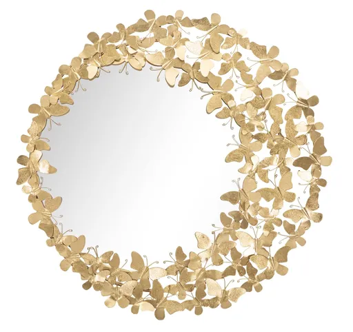 Oglinda decorativa Butterfly Wind, Mauro Ferretti, Ø 81.5 cm, fier, auriu