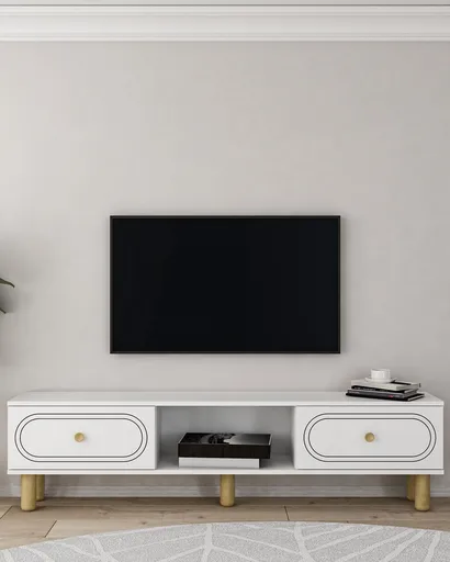 Comoda TV, Hanah Home, Polen Bohem, 150x40.6x29.6 cm, PAL , Alb