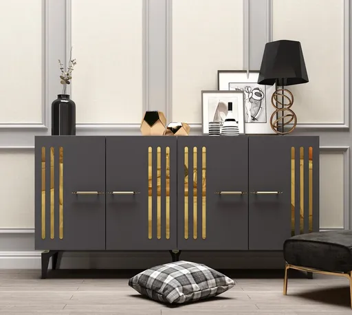 Consola, Hanah Home, Junes, 150x79x40 cm, Antracit / Aur