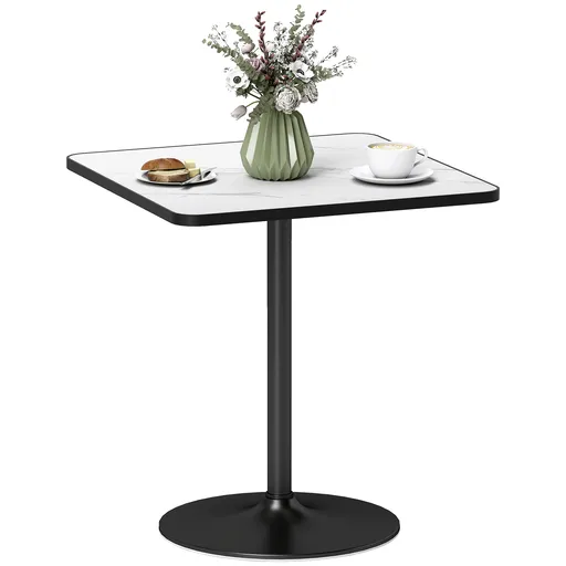 HOMCOM Masă de dining pentru 4 persoane masă de bucătărie stil modern cu blat efect marmură și bază rotundă, 70 x 70 cm, alb | Aosom Romania