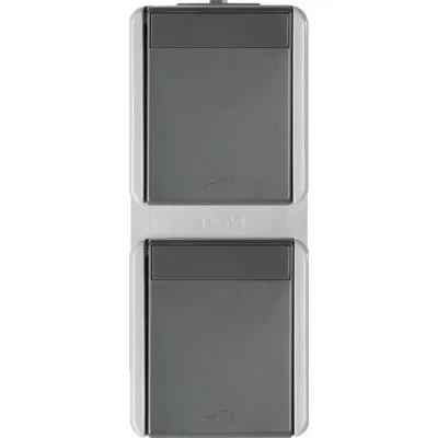 Priza Sch dubl ver IP44 gri, TEM Modul TEM-CF15GY-U