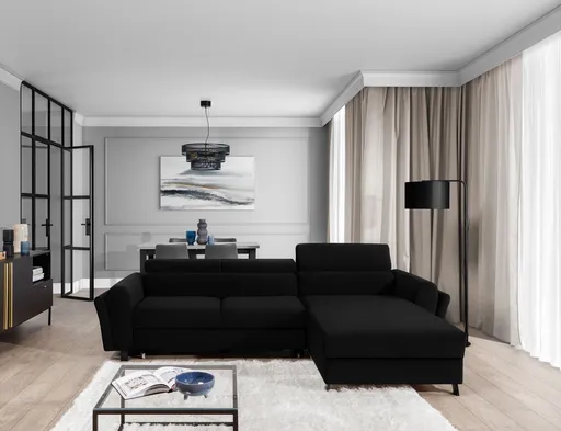 Coltar extensibil dreapta 4 locuri ELTAP, Mari-40, Mariall, 288x200x92 cm, lemn/poliester, negru