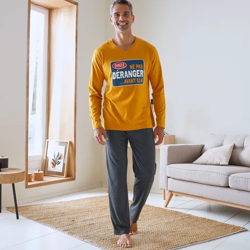 Pantaloni de pijama cu decolteu în V, cu imprimeu