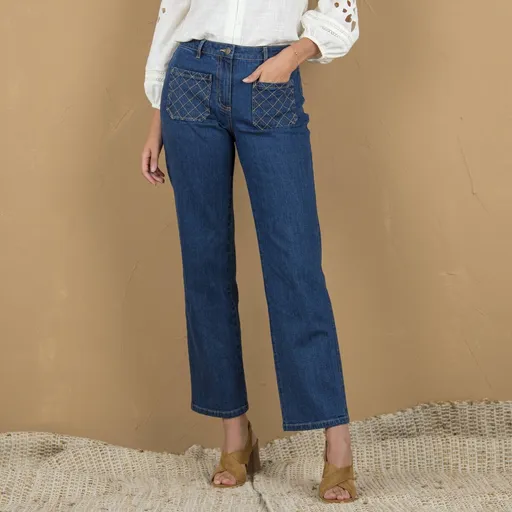 Blugi drepți cu buzunare matlasate în față