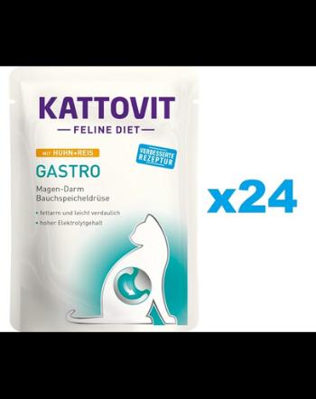 KATTOVIT Feline Diet Gastro hrana umeda dietetica pentru pisici cu afectiuni gastrointestinale, pui si orez  24 x 85 g