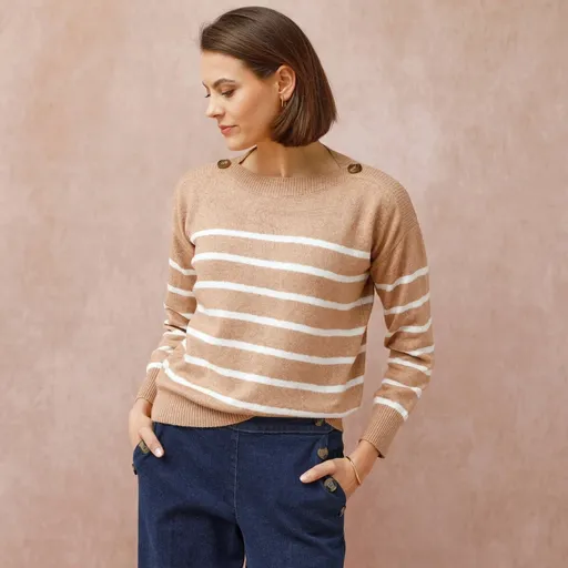 Pulover cu guler tip barcă, cu dungi