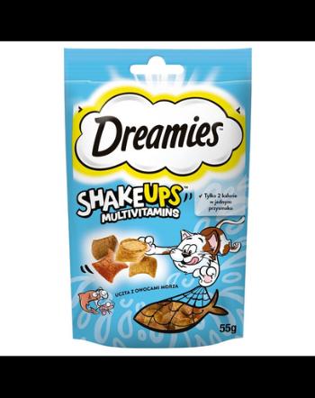 DREAMIES ShakeUps Multivitamins 55g recompense pisici, aroma ton, creveti si somon