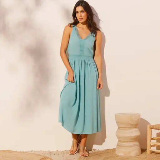 Rochie lungă fără mâneci, macrameu