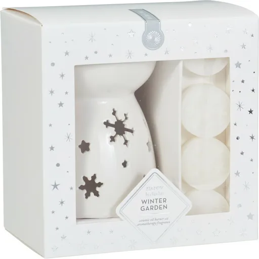 Set de aromă Winter Dream, parfum Winter Garden,lampă aromată + 4 ceară, albă, alb