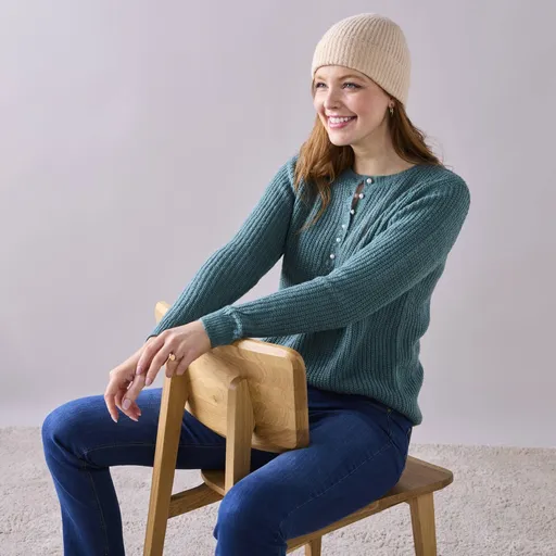 Pulover tunisian cu guler, model simplu tricotat