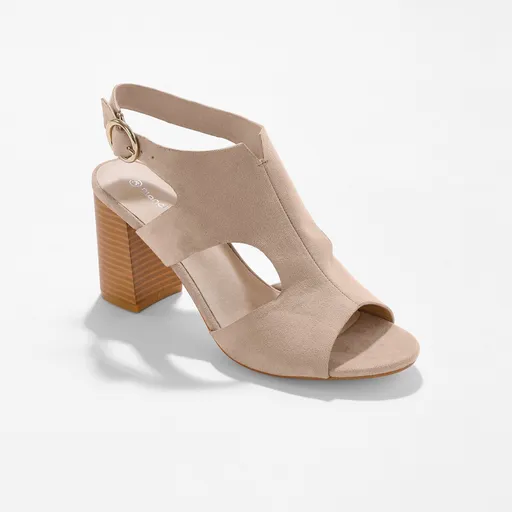 Sandale cu toc în aspect de lemn
