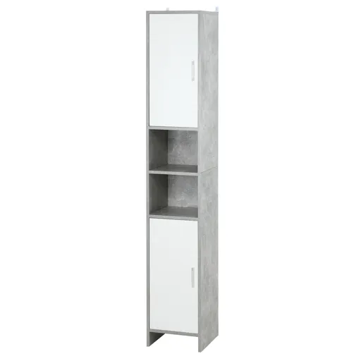 Dulap Baie Kleankin pentru Economisire Spațiu, cu 2 Uși din PAL, Efect Ciment, Gri-Alb, Dimensiuni 30x30x180cm, Ideal pentru Organizare | Aosom Romani
