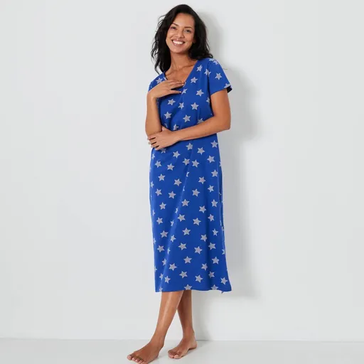 Cămașă de noapte lungă cu mâneci scurte și imprimeu cu stele
