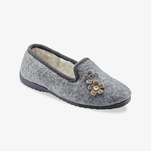 Papuci de casă cu flori decorative și conținut ridicat de lână