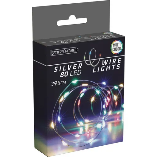 Instalație luminoasă Silver, 4 m, 80 LED-uri, colorată, pe baterii