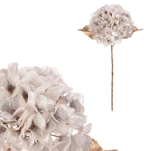Hortensie artificială tăiată, albă cu auriu, 65 cm, alb