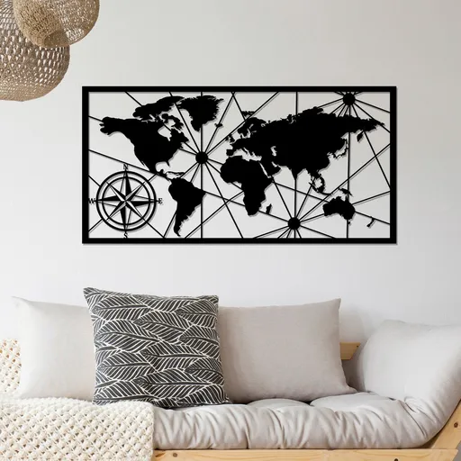 Decoratiune de perete, World Map Large 2, Dimensiune: 120 x 60 cm, Negru