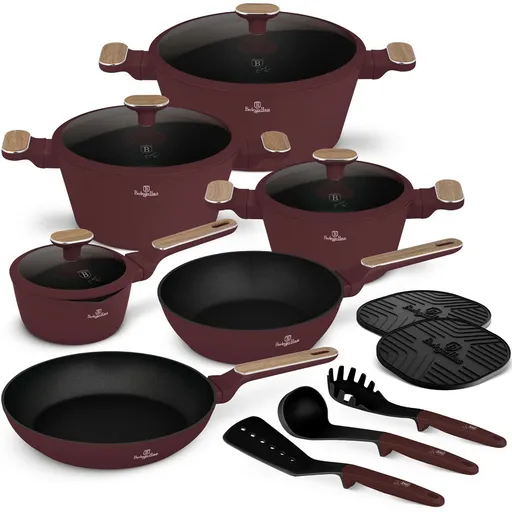 BerlingerHaus Set de vase cu suprafață din titanLeonardo Nordic, 15 piese, vișiniu