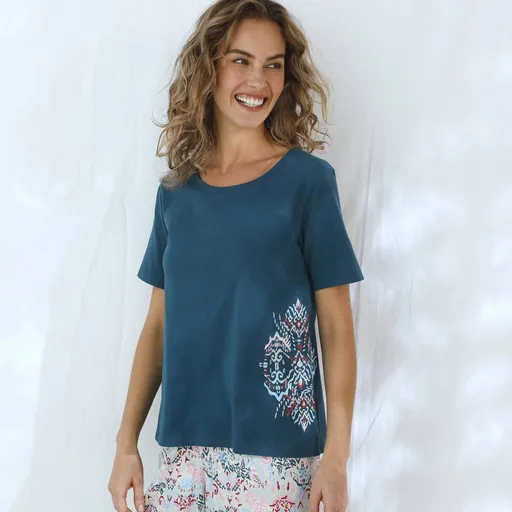 Cămașă de pijama cu mânecă scurtă și imprimeu ikat pe lateral