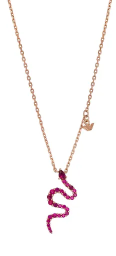 Emporio Armani Colier placat cu aur pentru femei Șarpe cu zirconii fucsia EG3613221