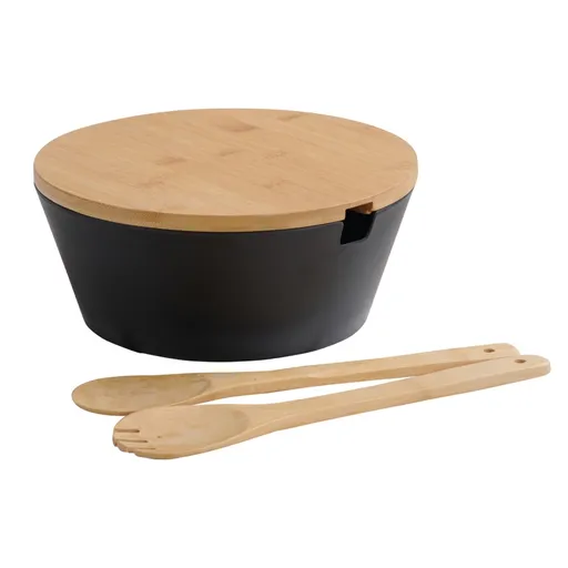 Kesper 92524 Salatieră cu tacâmuri și capac,neagră, diametru 26 cm
