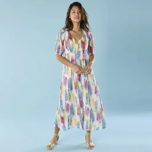 Rochie lungă din voal cu imprimeu, pentru siluete mici