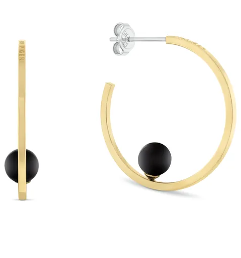 Tommy Hilfiger Cercei cercuri placați cu aur decorați cu onix Semi-Precious Breads 2780965