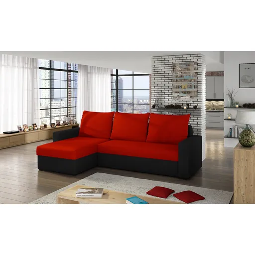 Coltar extensibil reversibil 3 locuri ELTAP, Livio, 237x150x72 cm, lemn/poliester, rosu/negru