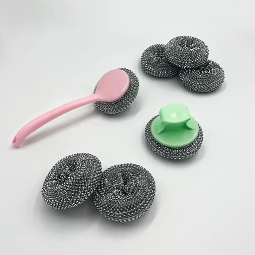 Set de 10 bureți din oțel inoxidabil cu mâner