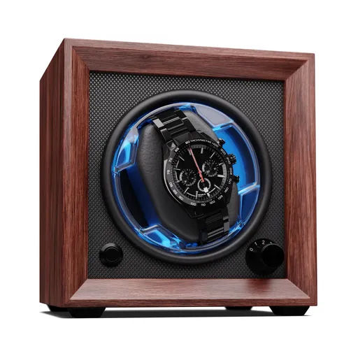 Klarstein Brienz 1, cutie de întors ceasuri, 1 ceas, 4 moduri, aspect de lemn, lumină interioară albastră