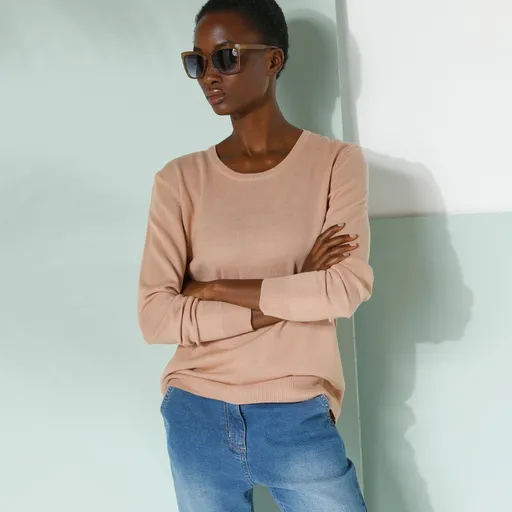 Pulover de culoare solidă cu decolteu rotund