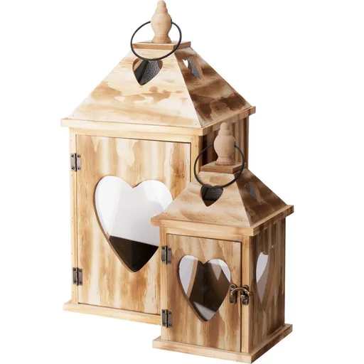 Set de felinare din lemn Inimă, 2 bucăți