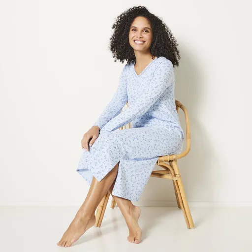 Cămașă de noapte cu mânecă lungă și imprimeu floral