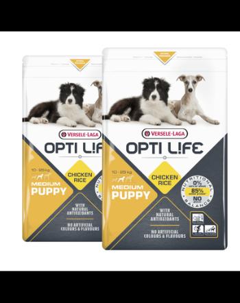 VERSELE-LAGA Opti Life Puppy Medium hrana uscata pentru caini juniori de talie medie, cu pasari de curte (2 x 12,5 kg)