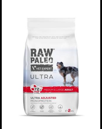 RAW PALEO Ultra Beef Medium&amp;Large Adult 2kg hrana caini adulti rase medii si mari, cu vita