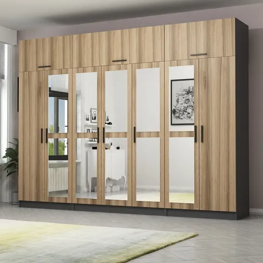 Dulap pentru haine, Hanah Home, Kale, 315x255x52 cm, Nuc / Antracit