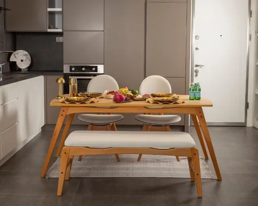 Set masa si scaune, 4 piese, Hanah Home, Touch (2S-1B) v2, Lemn, Stejar / Bej