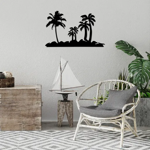Decoratiune de perete, Palm Trees, 70 x 42 cm, Negru