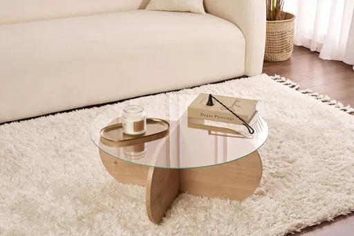 Masuta de cafea, Hanah Home, Aeris, 75x35x75 cm, Stejar Safir / Transparent