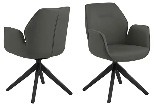 Scaun Aura, Actona, 60.5x58.5x91 cm, rotativ, poliester/lemn de cauciuc, gri inchis/negru