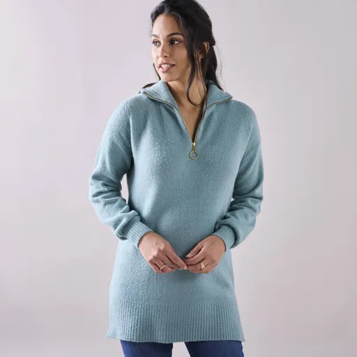Pulover lung cu guler ridicat și fermoar