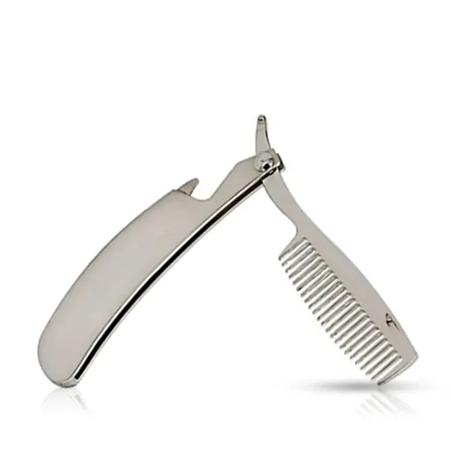 Pieptene Barba / Mustata - Stil Briceag - Argintiu