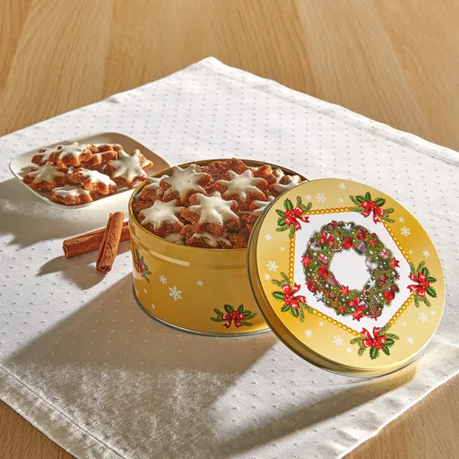 "Coroniță de Crăciun" cutie de biscuiți cu stele de scorțișoară