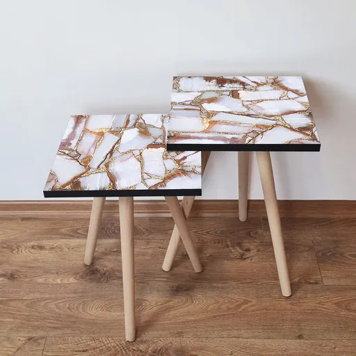 Set masute 2 piese, Hanah Home, 2Shp262, Maro / Alb / Auriu